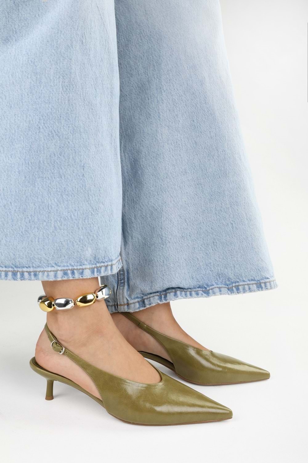 Kadın Luna Yağ Yeşili Cilt Stiletto
