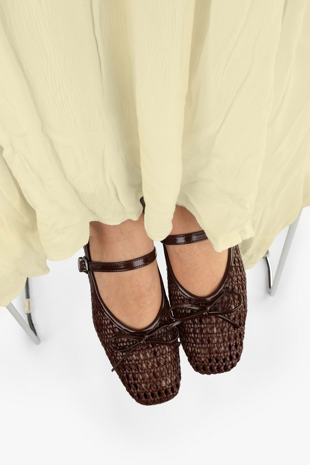 Kadın Alira Kahve Cilt Fiyonklu Örgü Babet