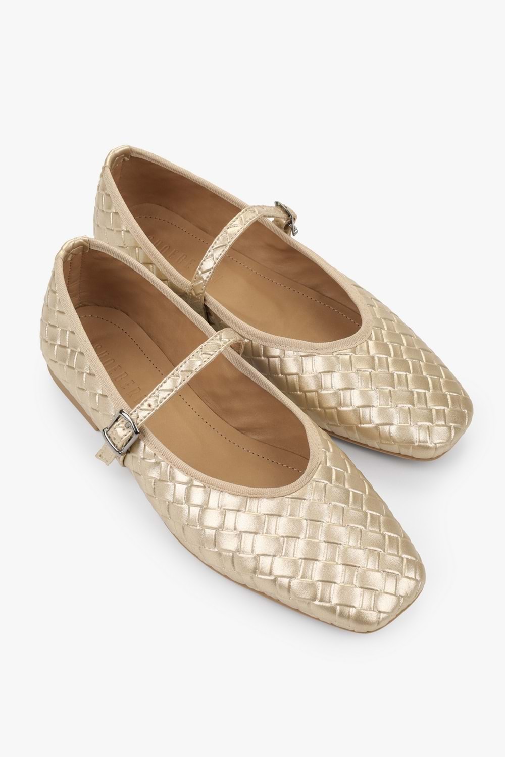 Kadın Cheeky Altın Cilt Örgü Görünümlü Babet