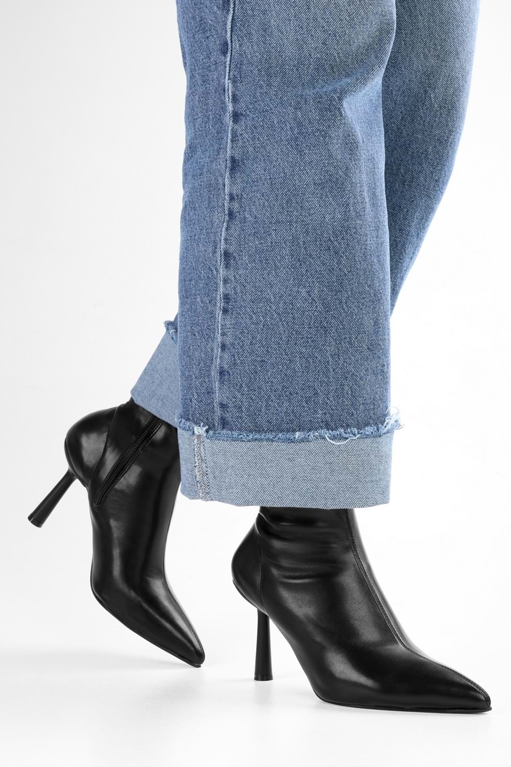 Kadın Glove Siyah Cilt Streç Topuklu Bot