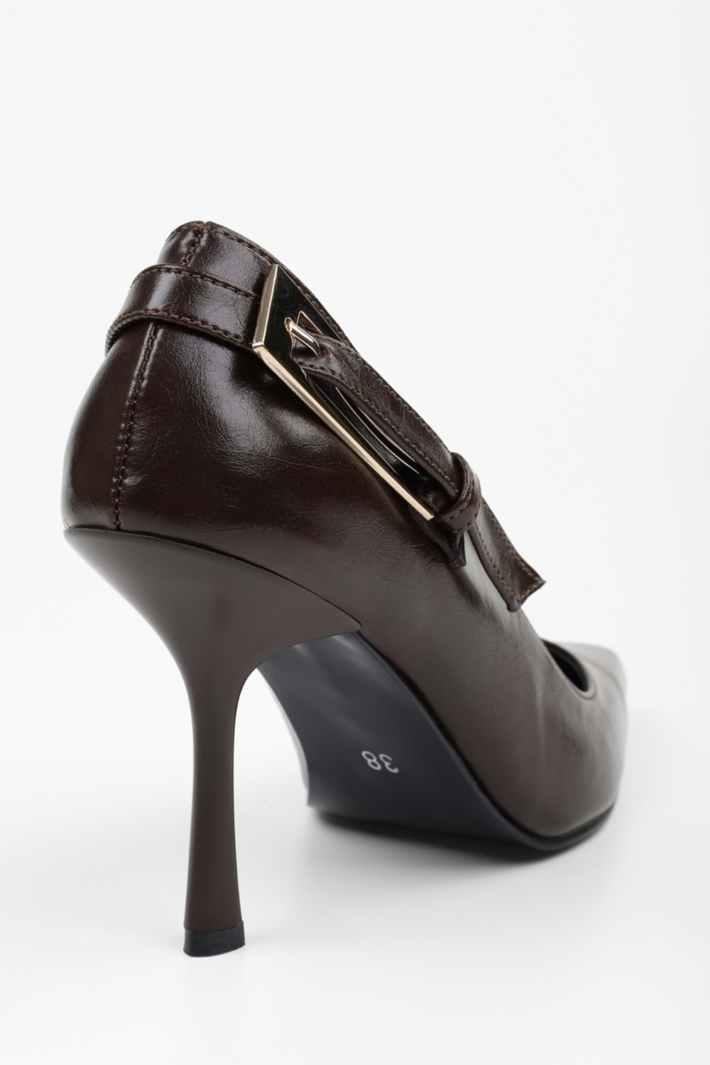 Kadın Myra Acı Kahve Rugan Kemer Tokalı Stiletto