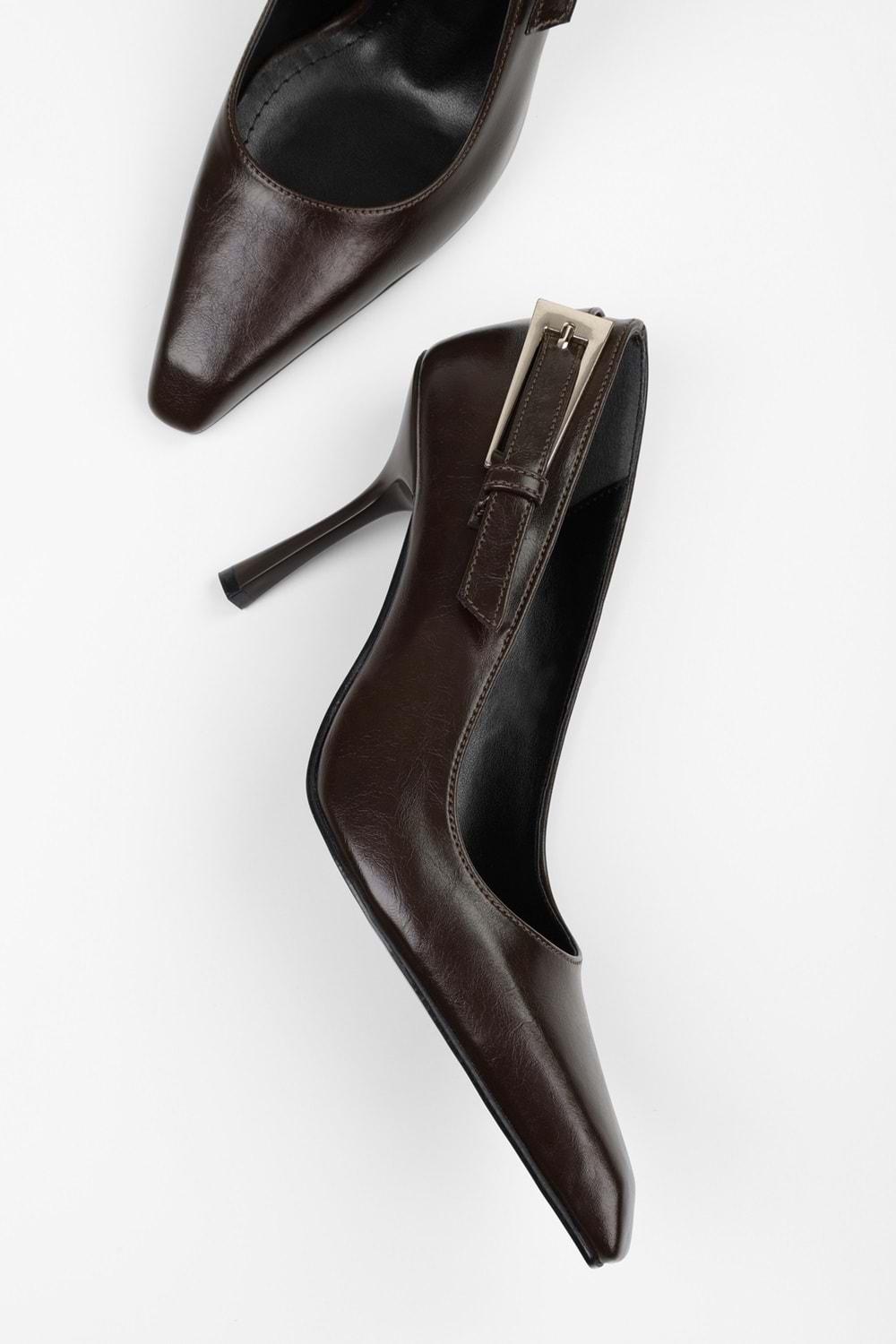 Kadın Myra Acı Kahve Rugan Kemer Tokalı Stiletto