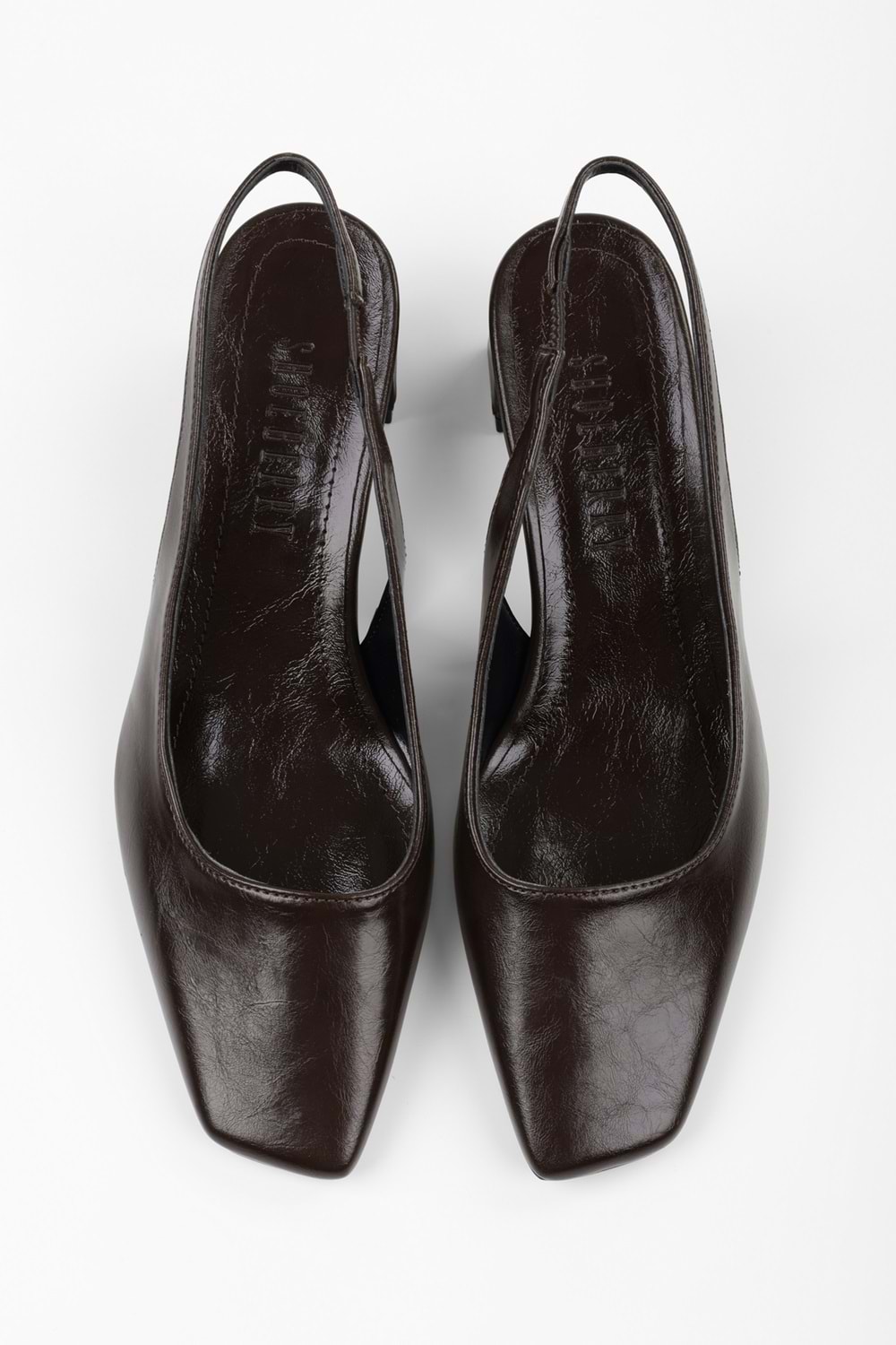 Kadın Vinte Acı Kahve Cilt Küt Burunlu Stiletto