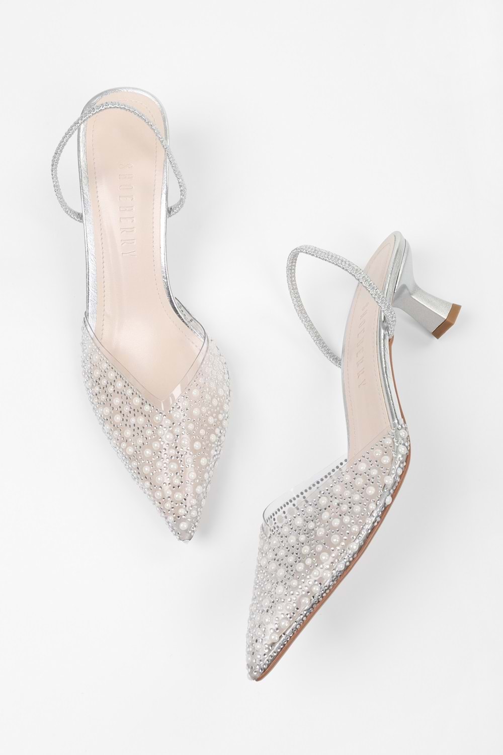 Kadın Glim Gümüş İncili Şeffaf Stiletto