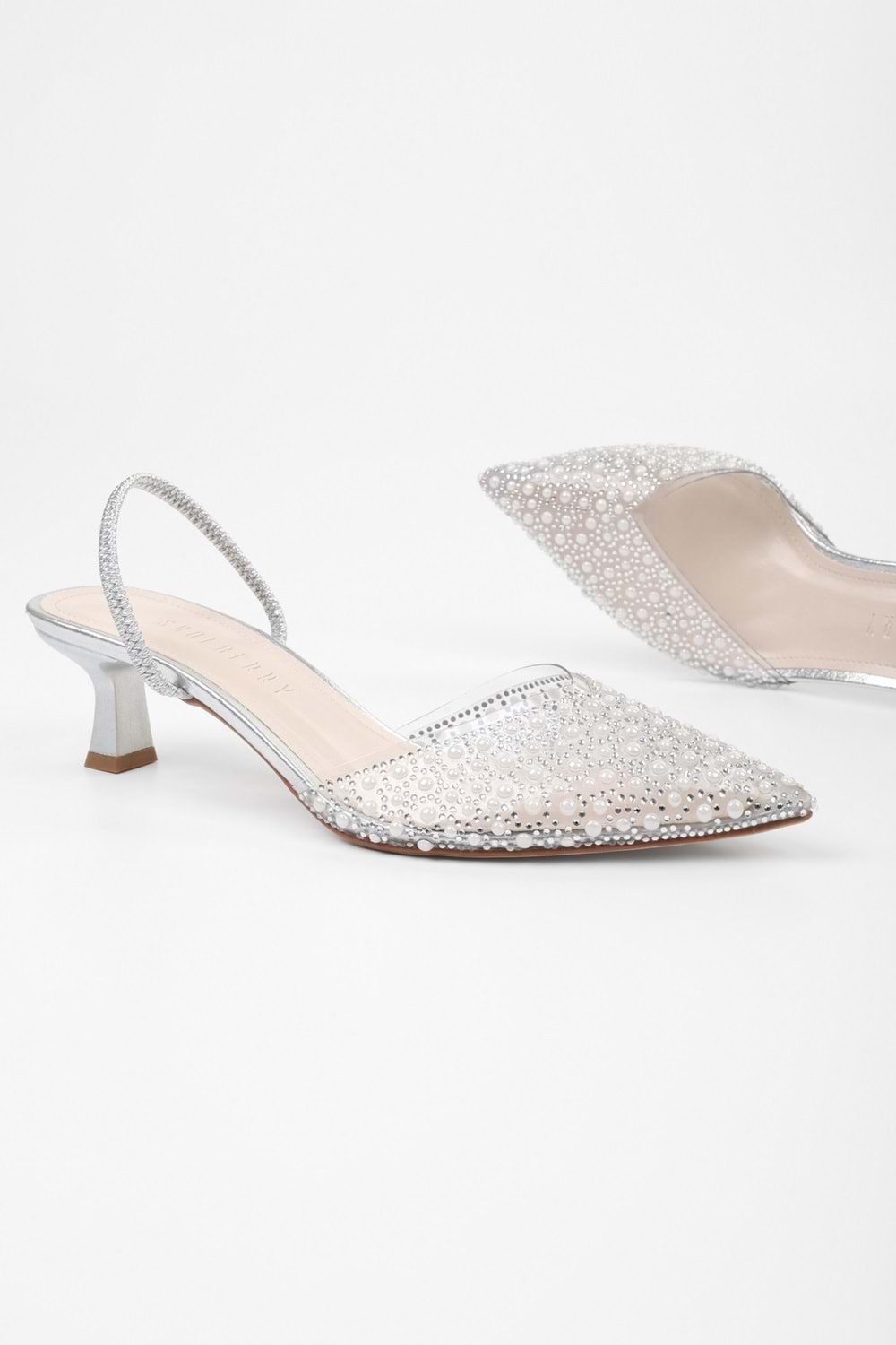 Kadın Glim Gümüş İncili Şeffaf Stiletto