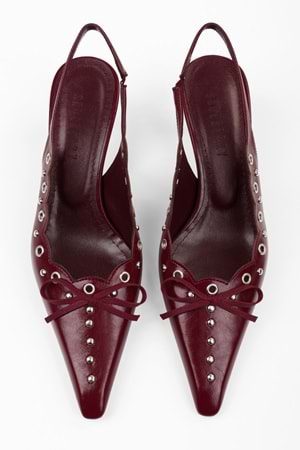 Kadın Spice Bordo Cilt Fiyonk Detaylı Stiletto