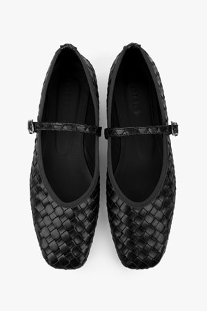 Kadın Cheeky Siyah Cilt Örgü Görünümlü Babet