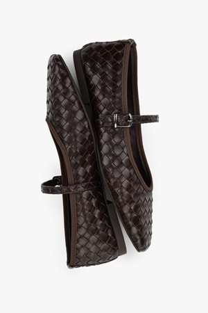 Kadın Cheeky Kahve Cilt Örgü Görünümlü Babet