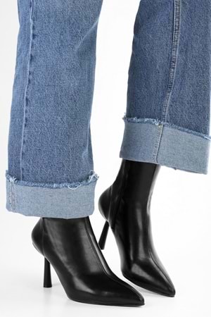 Kadın Glove Siyah Cilt Streç Topuklu Bot