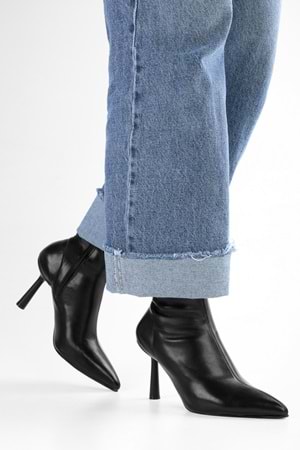 Kadın Glove Siyah Cilt Streç Topuklu Bot