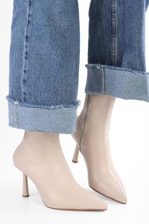 Kadın Glove Bej Cilt Streç Topuklu Bot