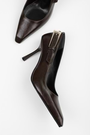 Kadın Myra Acı Kahve Rugan Kemer Tokalı Stiletto