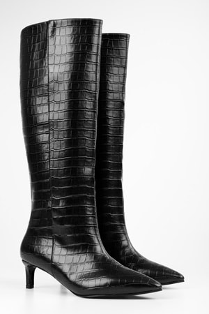 Kadın Blaze Siyah Kroko Kısa Sivri Topuklu Çizme