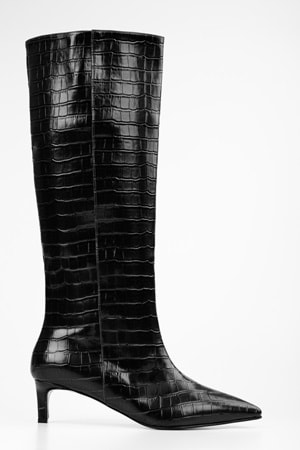 Kadın Blaze Siyah Kroko Kısa Sivri Topuklu Çizme