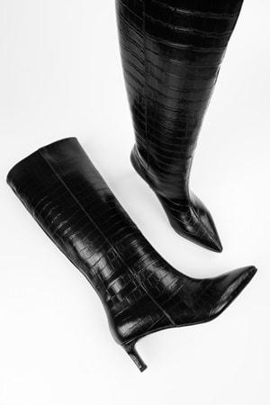Kadın Blaze Siyah Kroko Kısa Sivri Topuklu Çizme
