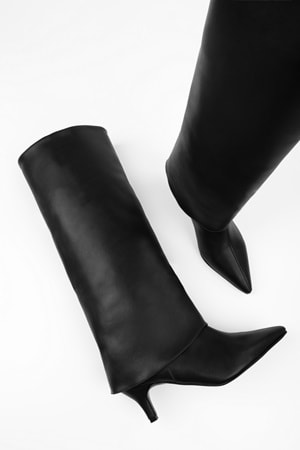 Kadın Gleam Siyah Cilt Tozluk Detaylı Çizme