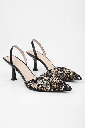 Kadın Opal Siyah Taşlı Şeffaf Stiletto