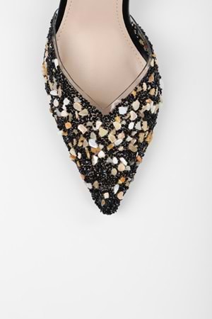 Kadın Opal Siyah Taşlı Şeffaf Stiletto