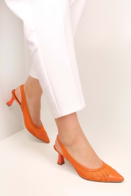 Kadın Rella Turuncu Fileli Topuklu Ayakkabı Stiletto