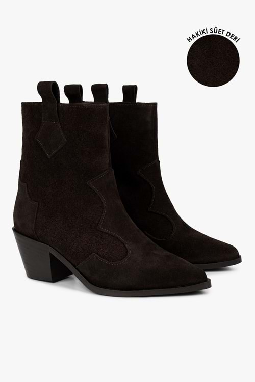 Kadın Maven Acı Kahve Hakiki Süet Deri Kovboy Bot