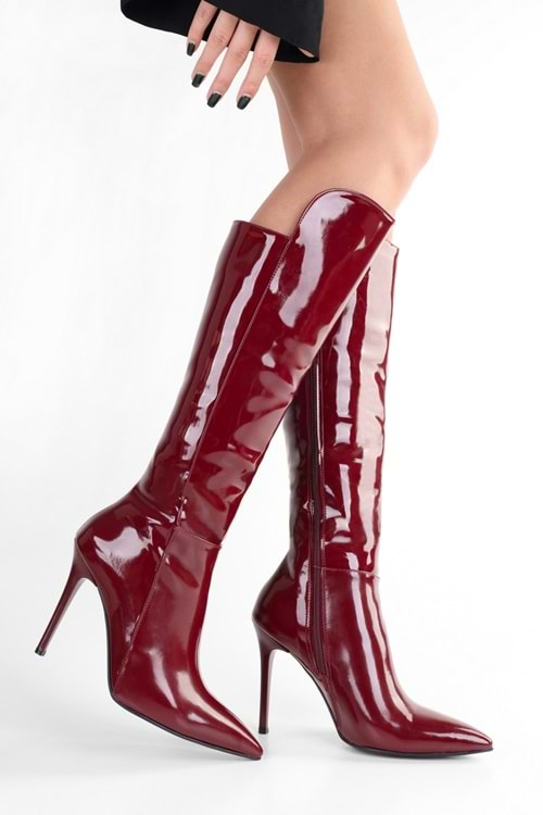 Kadın Gloss Bordo Rugan Çizme