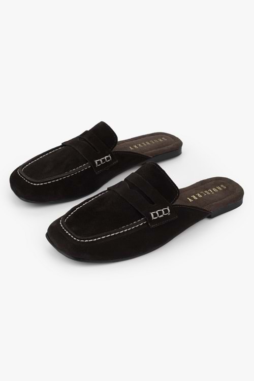 Kadın Kaela Kahve Hakiki Süet Deri Loafer Terlik