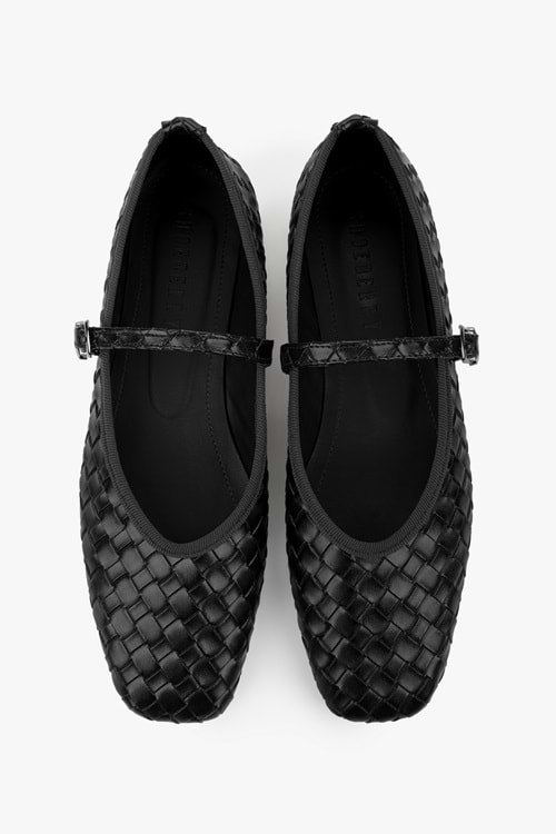 Kadın Lunel Siyah Cilt Örgü Görünümlü Babet