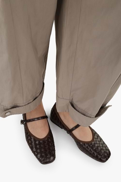 Kadın Lunel Kahve Cilt Örgü Görünümlü Babet