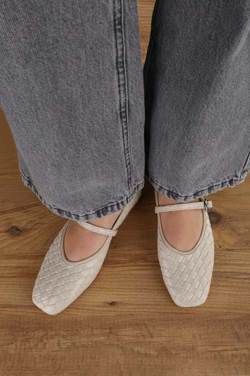 Kadın Lunel Ten Cilt Örgü Görünümlü Babet