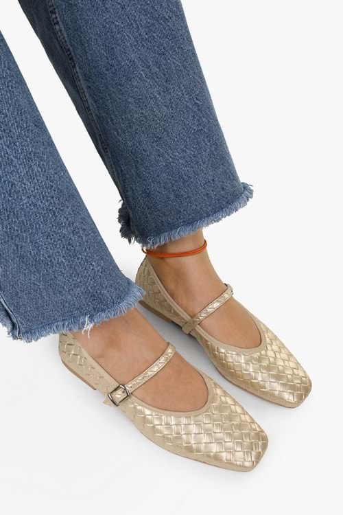 Kadın Lunel Altın Cilt Örgü Görünümlü Babet