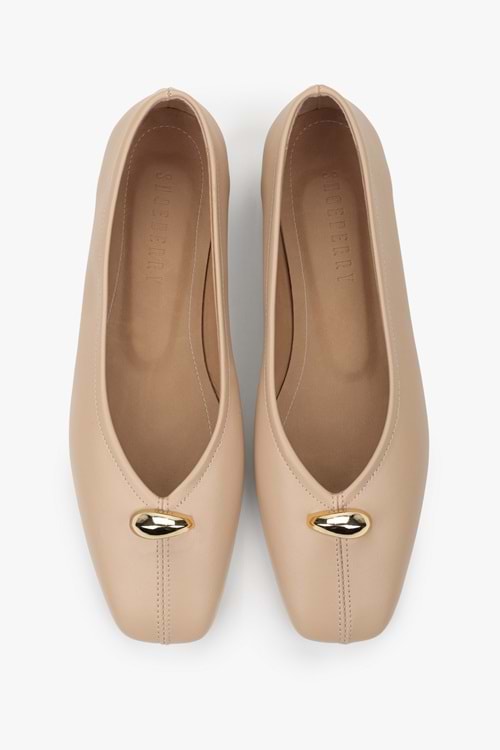 Kadın Aurel Nude Cilt Gold Aksesuar Detaylı Babet