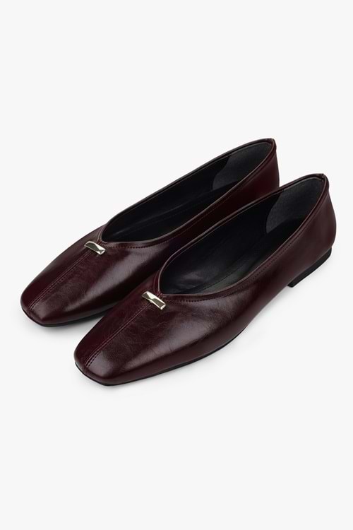 Kadın Viana Bordo Cilt Gold Tokalı Babet