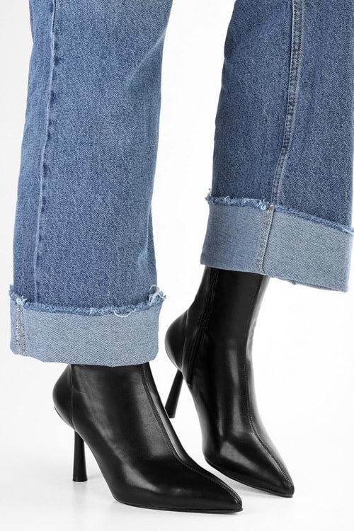 Kadın Glove Siyah Cilt Streç Topuklu Bot