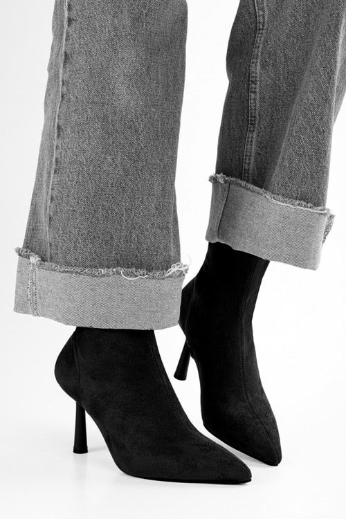 Kadın Glove Siyah Süet Streç Topuklu Bot