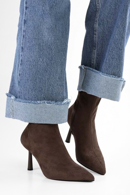 Kadın Glove Kahve Süet Streç Topuklu Bot