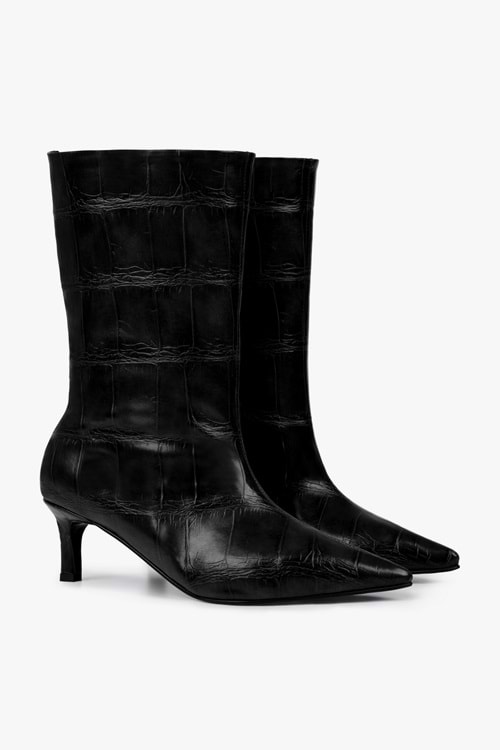 Kadın Velina Siyah Kroko Kısa Topuklu Bot
