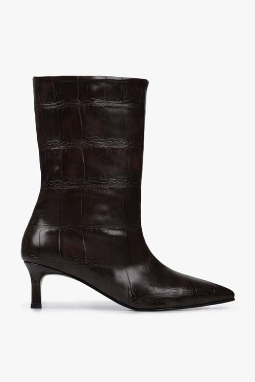 Kadın Velina Kahve Kroko Kısa Topuklu Bot