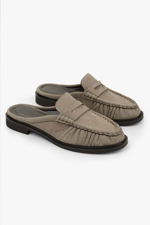 Kadın Mavien Vizon Süet Büzgülü Terlik Loafer
