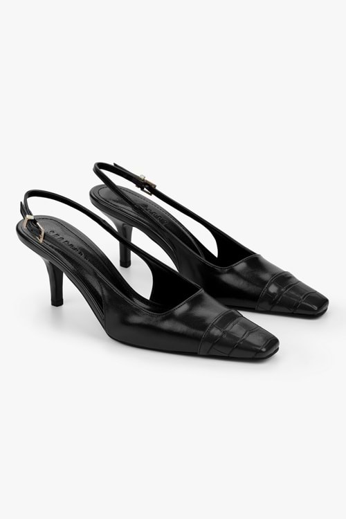 Kadın Dona Siyah Kroko Küt Burunlu Topuklu Stiletto