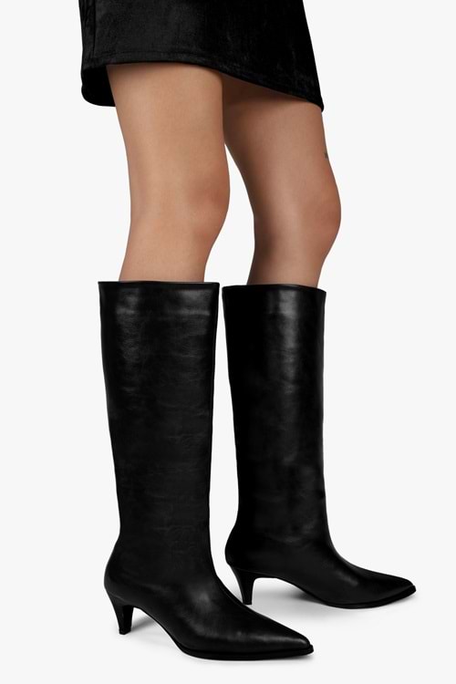 Kadın Lula Siyah Cilt Kısa Sivri Topuklu Çizme