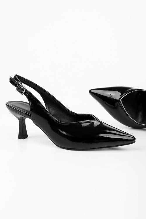 Kadın Saphira Siyah Rugan Kısa Topuklu Stiletto