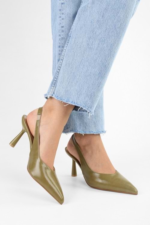 Kadın Alora Yağ Yeşili Cilt Stiletto