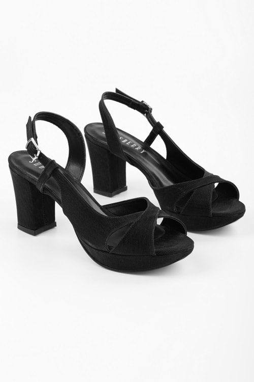 Kadın Rilsa Siyah Simli Platform Topuklu Ayakkabı