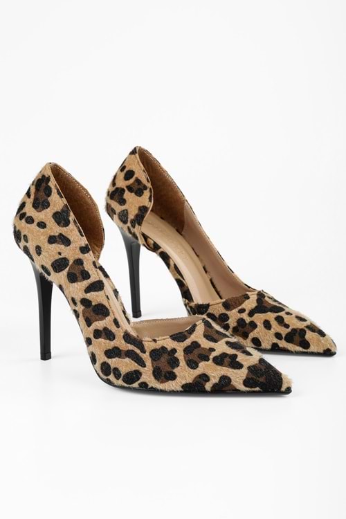 Kadın Massy Leopar Desenli Tüylü Stiletto
