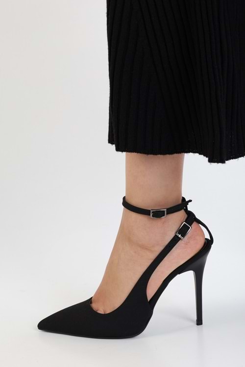 Kadın Mila Siyah Zara Saten Kemerli Bilekten Bağlı Stiletto
