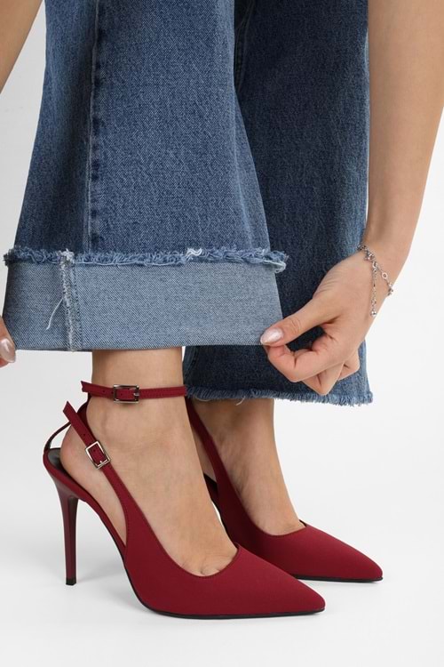 Kadın Mila Bordo Zara Saten Kemerli Bilekten Bağlı Stiletto