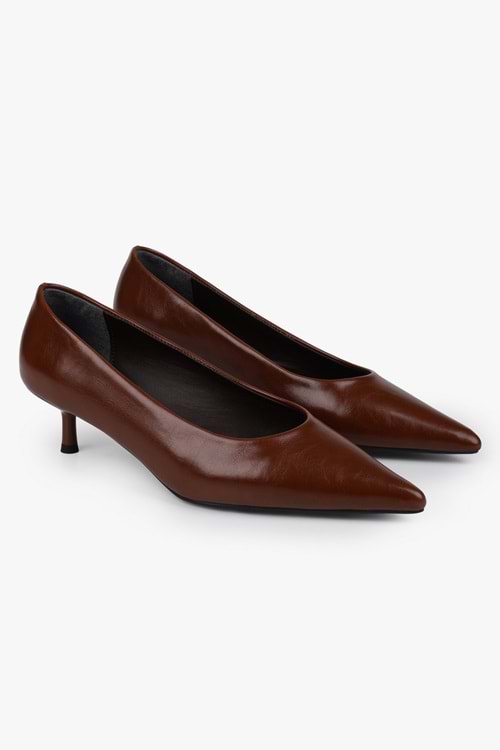 Kadın Caren Karamel Cilt Kısa Topuklu Stiletto