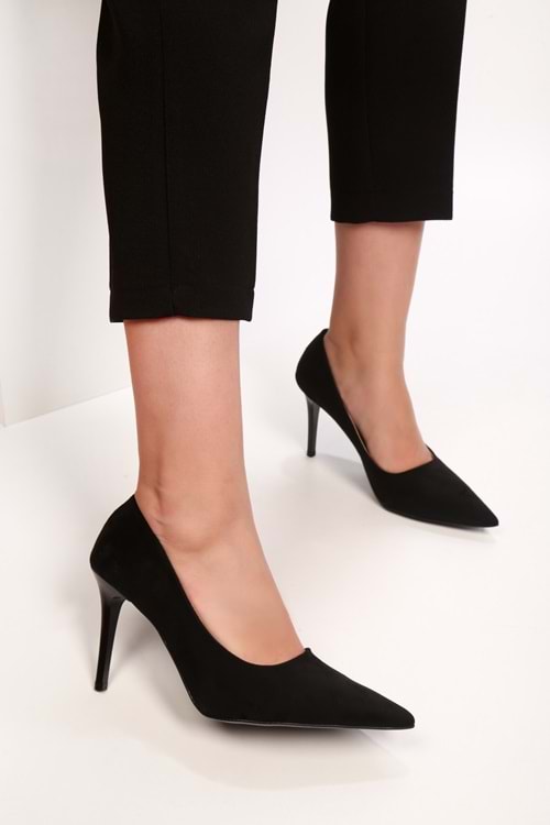 Kadın Podelta Siyah Süet Klasik Topuklu Stiletto