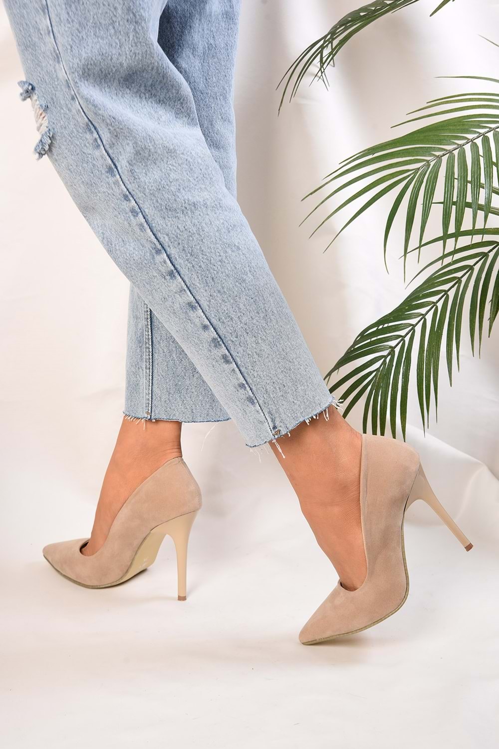 Kadın Sensei Ten Süet Klasik Topuklu Stiletto