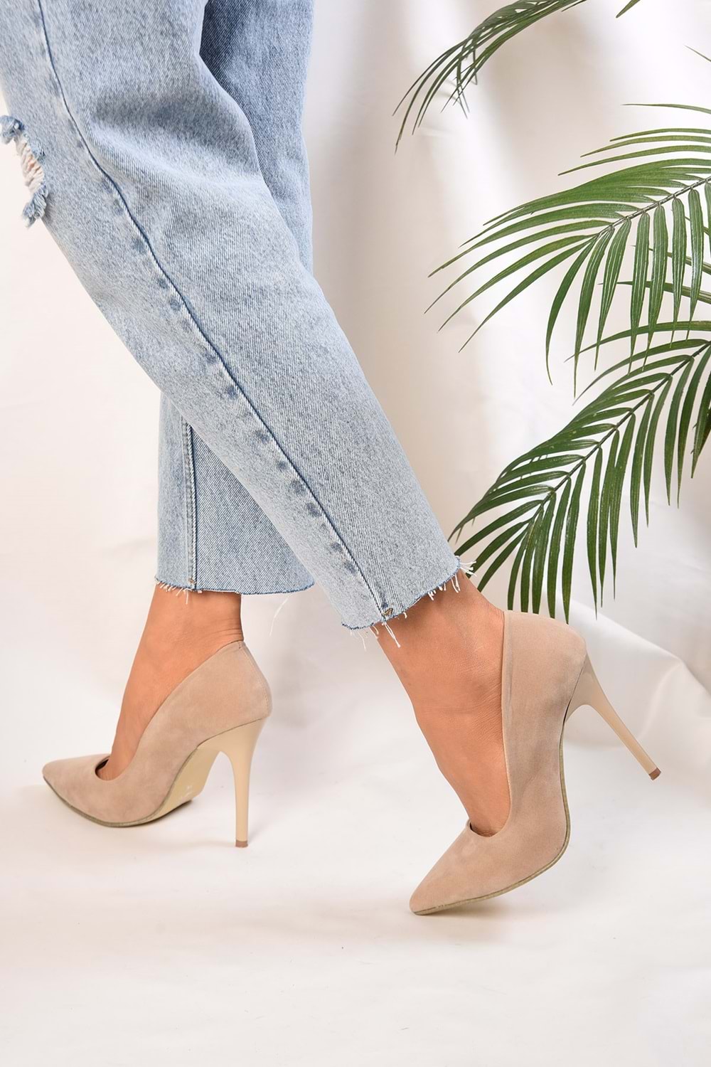 Kadın Sensei Ten Süet Klasik Topuklu Stiletto